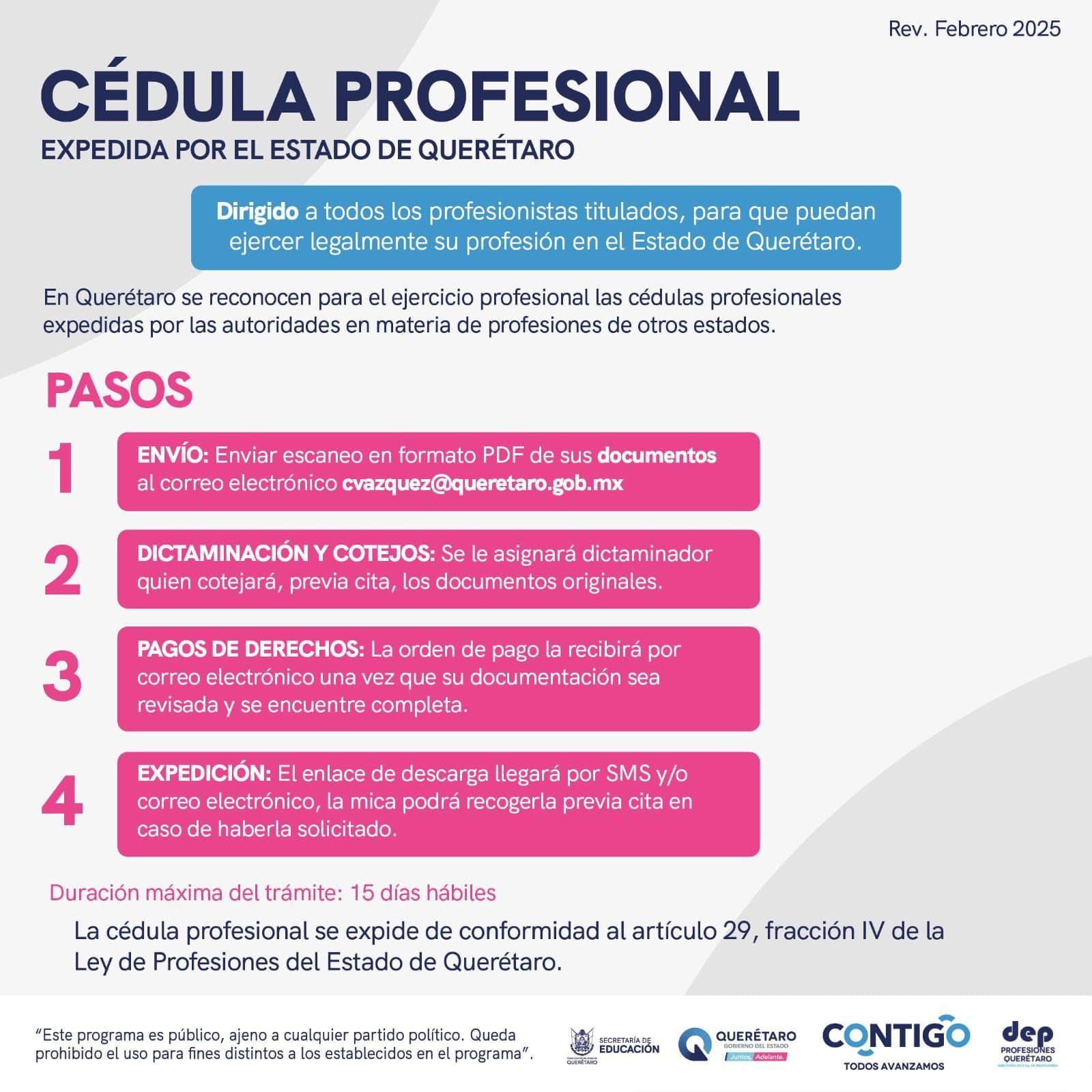 SEDEQ invita a tramitar Cédula Profesional Estatal