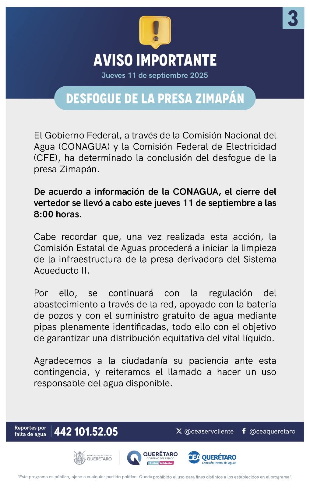 Presa Zimapán alcanza 97% de su capacidad; autoridades anuncian cierre de vertedor