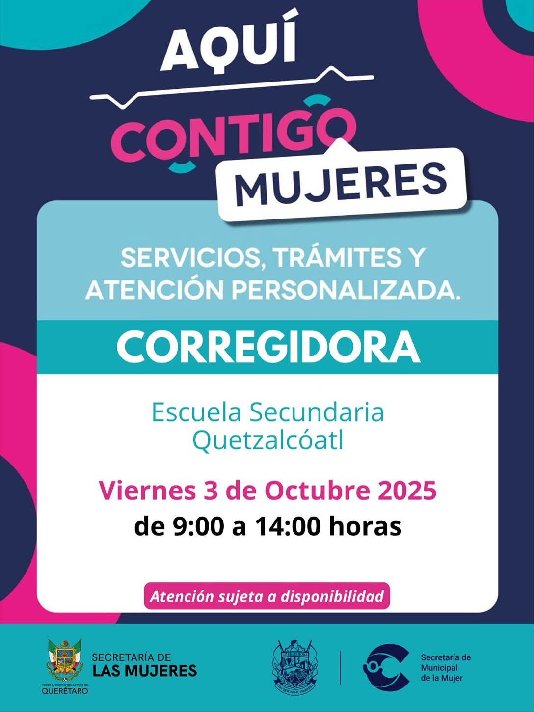 Jornada Aquí Contigo Mujeres llegará a El Pueblito con servicios gratuitos e integrales