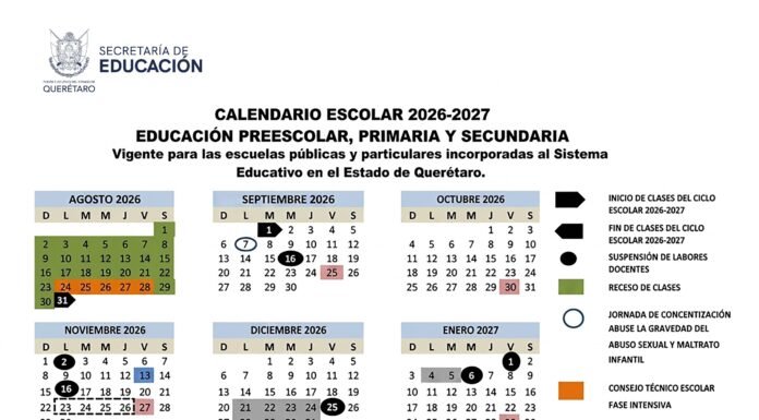 📚📅 Querétaro ya tiene calendario escolar 2026-2027: clases iniciarán el 31 de agosto