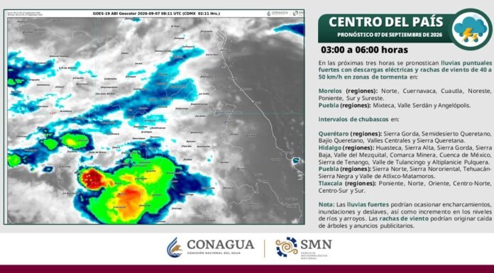 Prevén lluvias muy fuertes y actividad eléctrica en Querétaro y la zona centro
